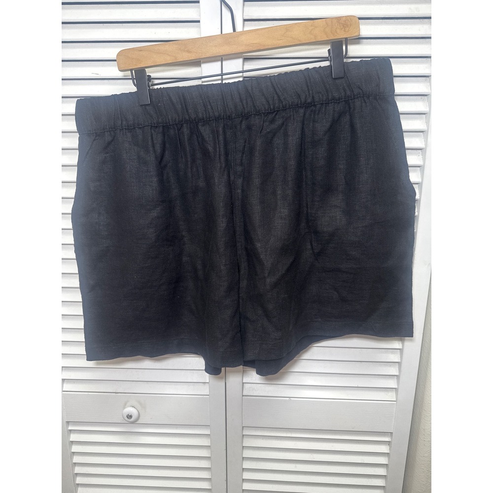 BlankNYC Womens Linen Blend Shorts Black Elastic Waist 5 Inch Inseam XL New